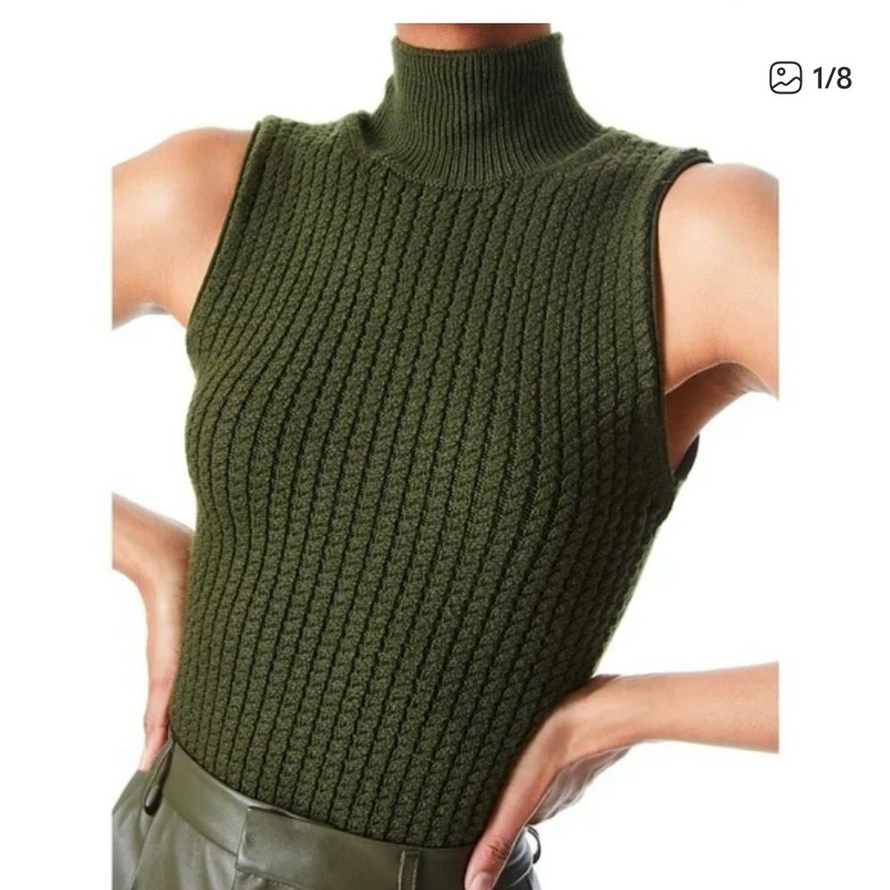 Alice + Olivia Olive Green Ribbed Sleeveless Top